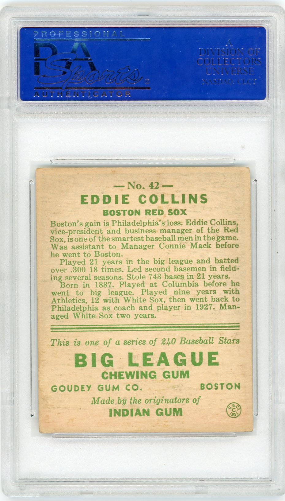 1933 Goudey Eddie Collins #42 PSA 3