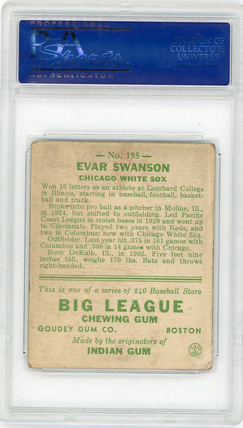 1933 Goudey Evar Swanson #195 PSA 2