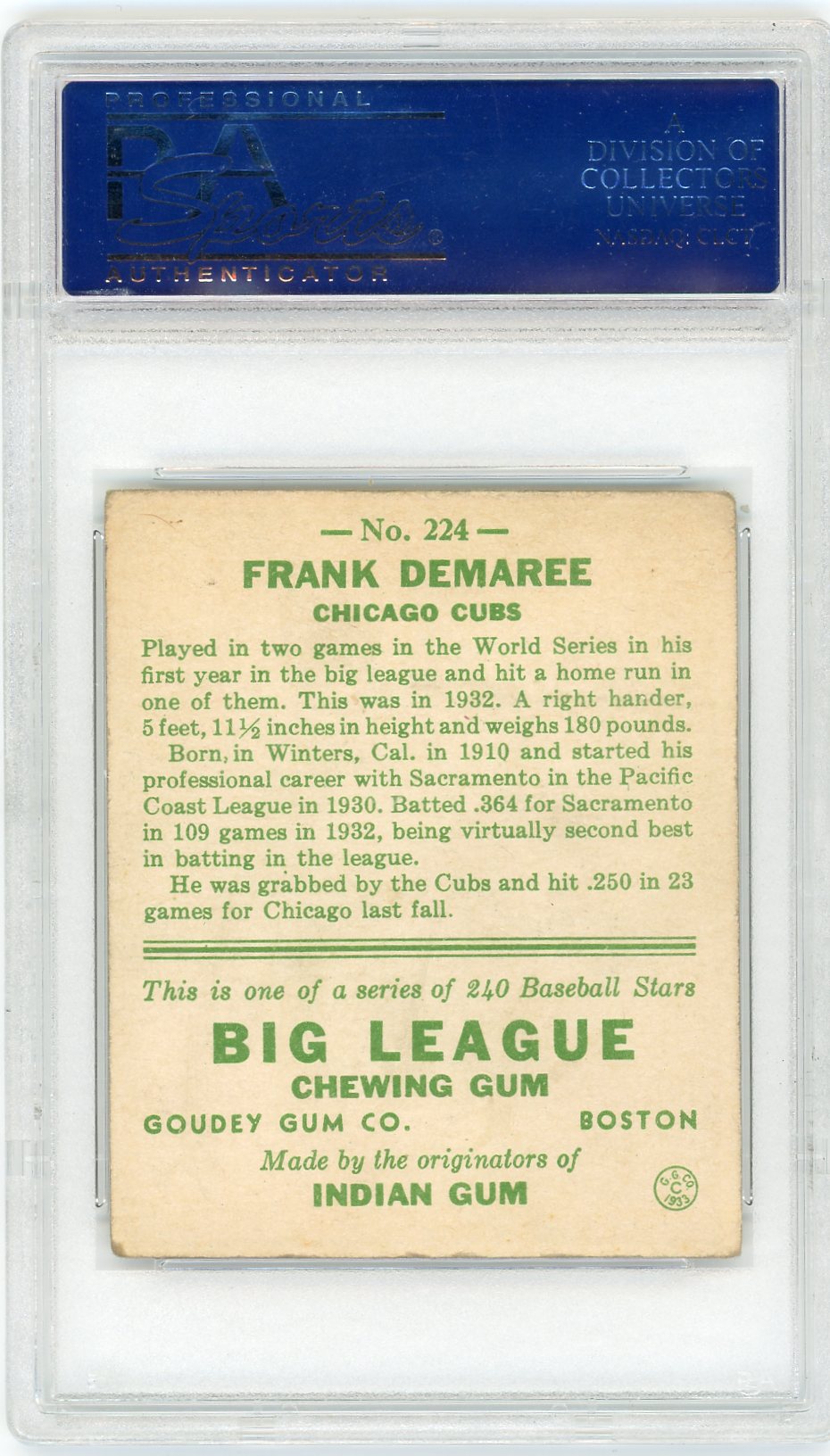 1933 Goudey Frank Demaree #224 PSA 2
