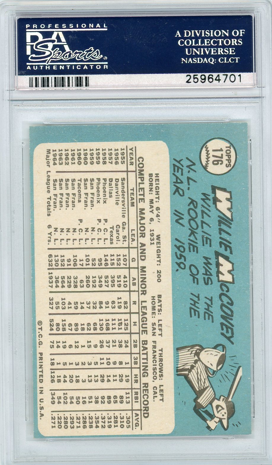 1965 Topps Willie Mccovey #176 PSA 8