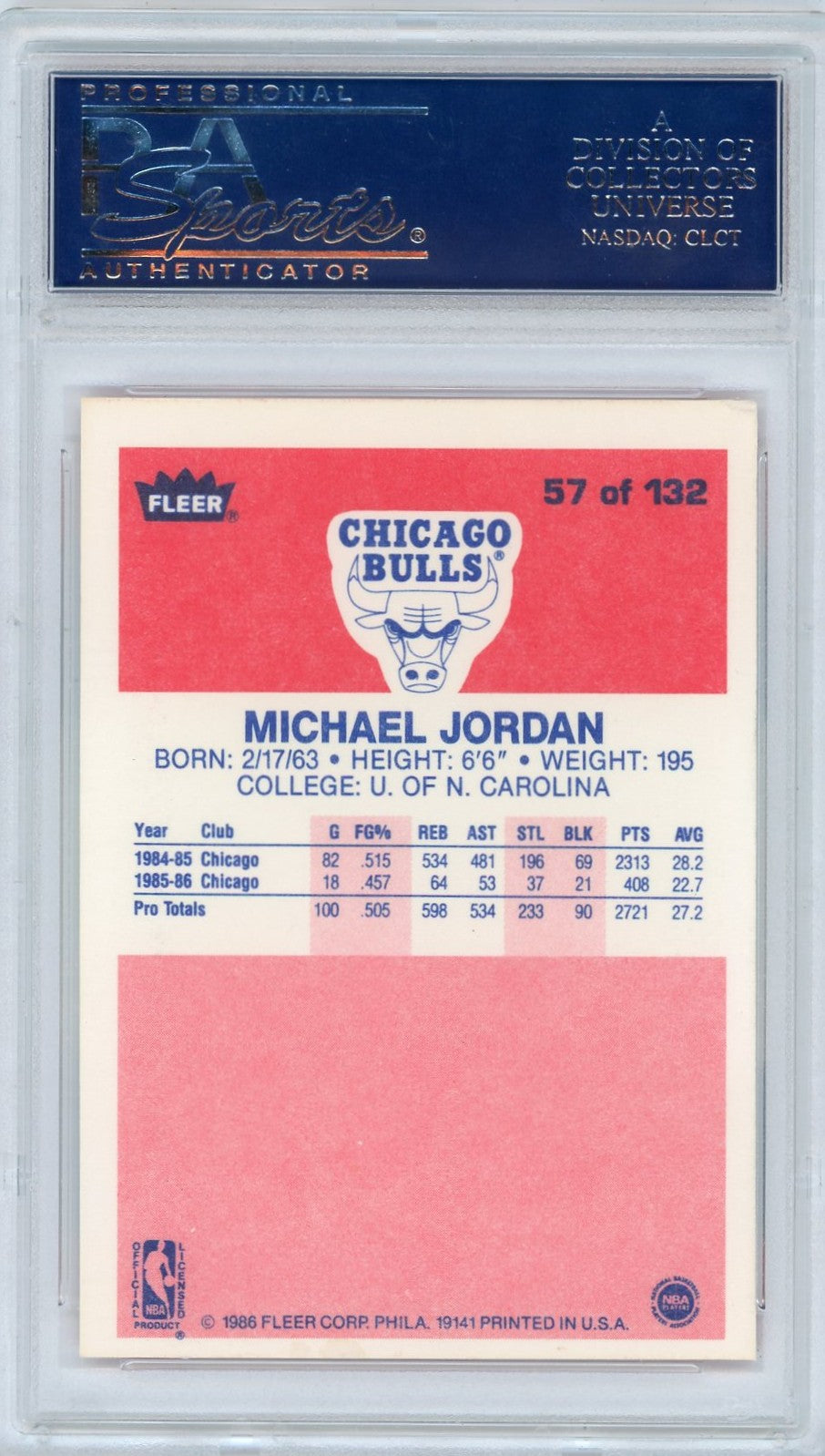1986 Fleer Michael Jordan #57 PSA 6