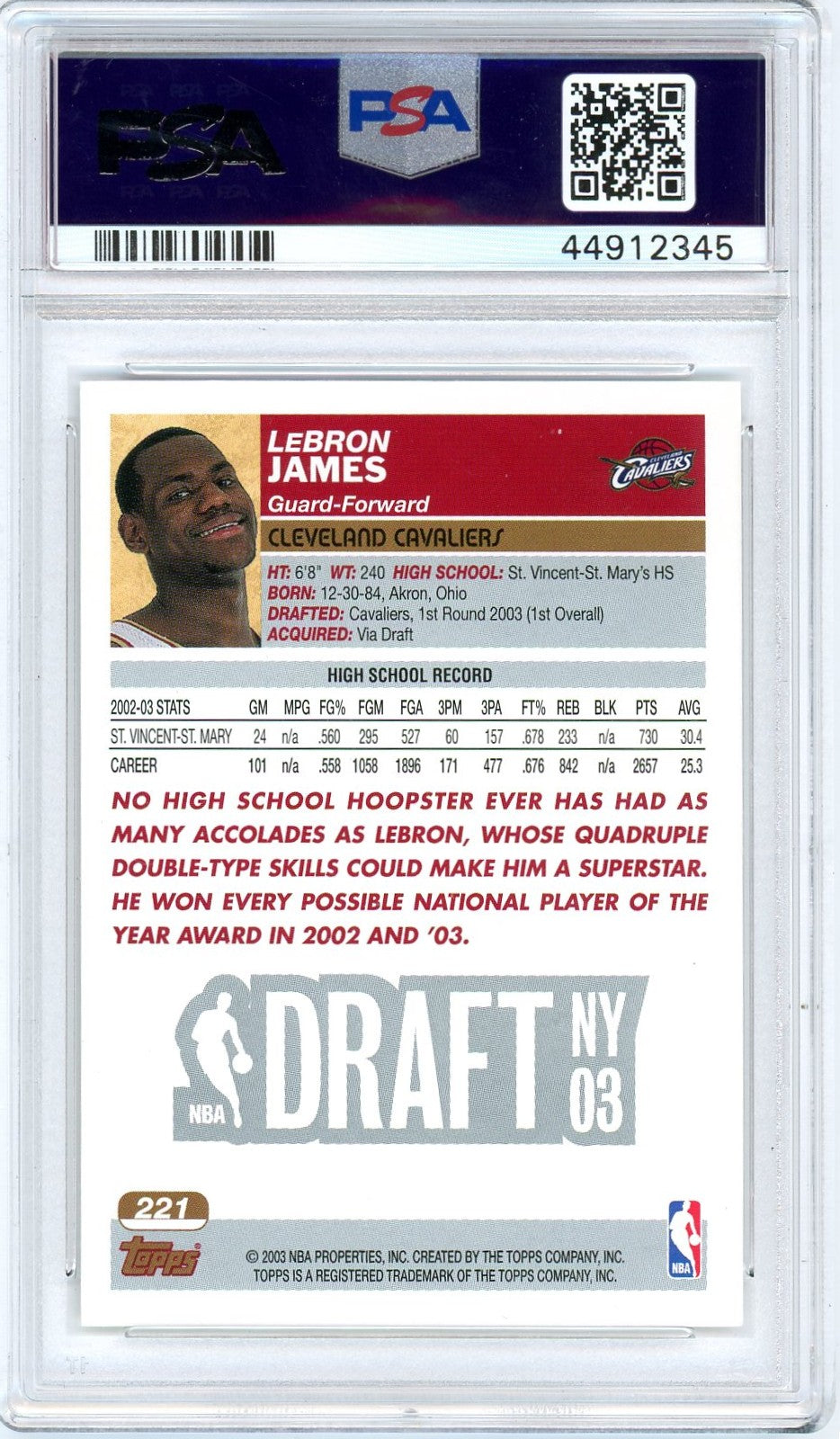2003 Topps LeBron James #221 PSA 9