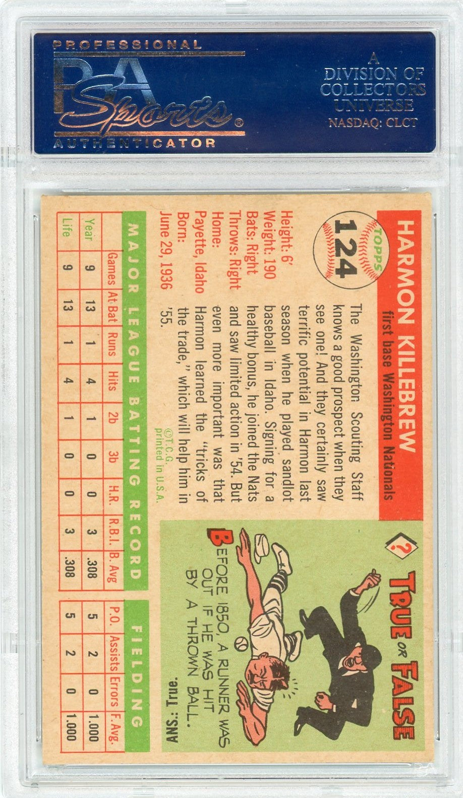 1955 Topps Harmon Killebrew #124 PSA 7