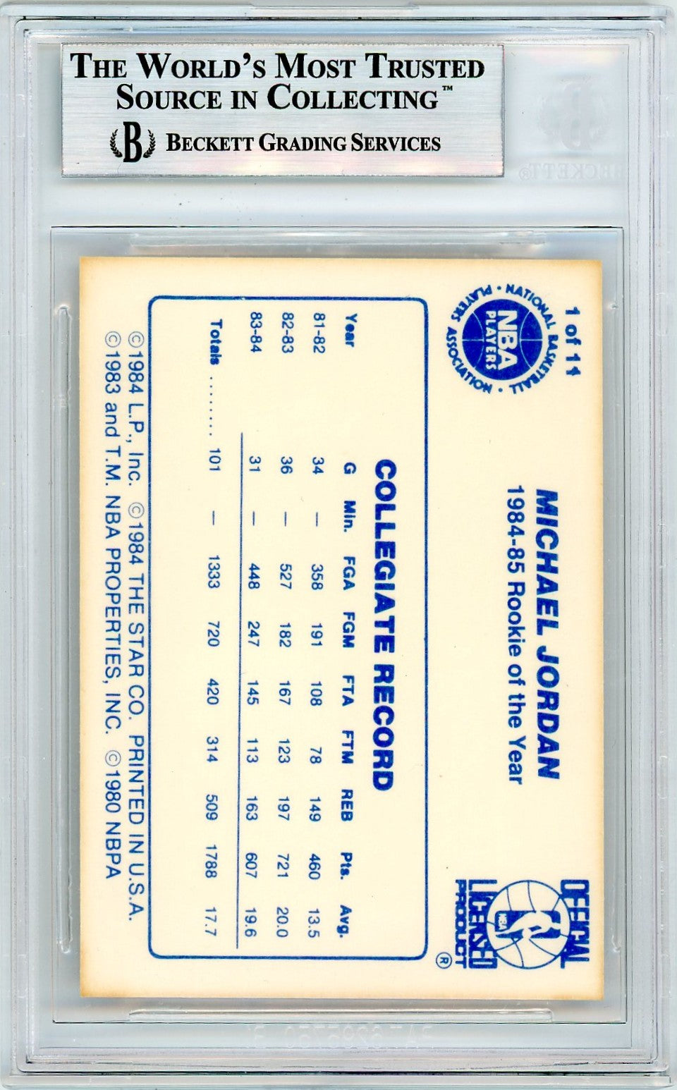 1985 Star Last 11 ROY's Michael Jordan #1 BGS 9