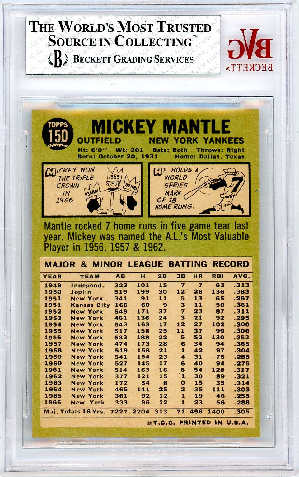 1967 Topps Mickey Mantle #150 BVG 8