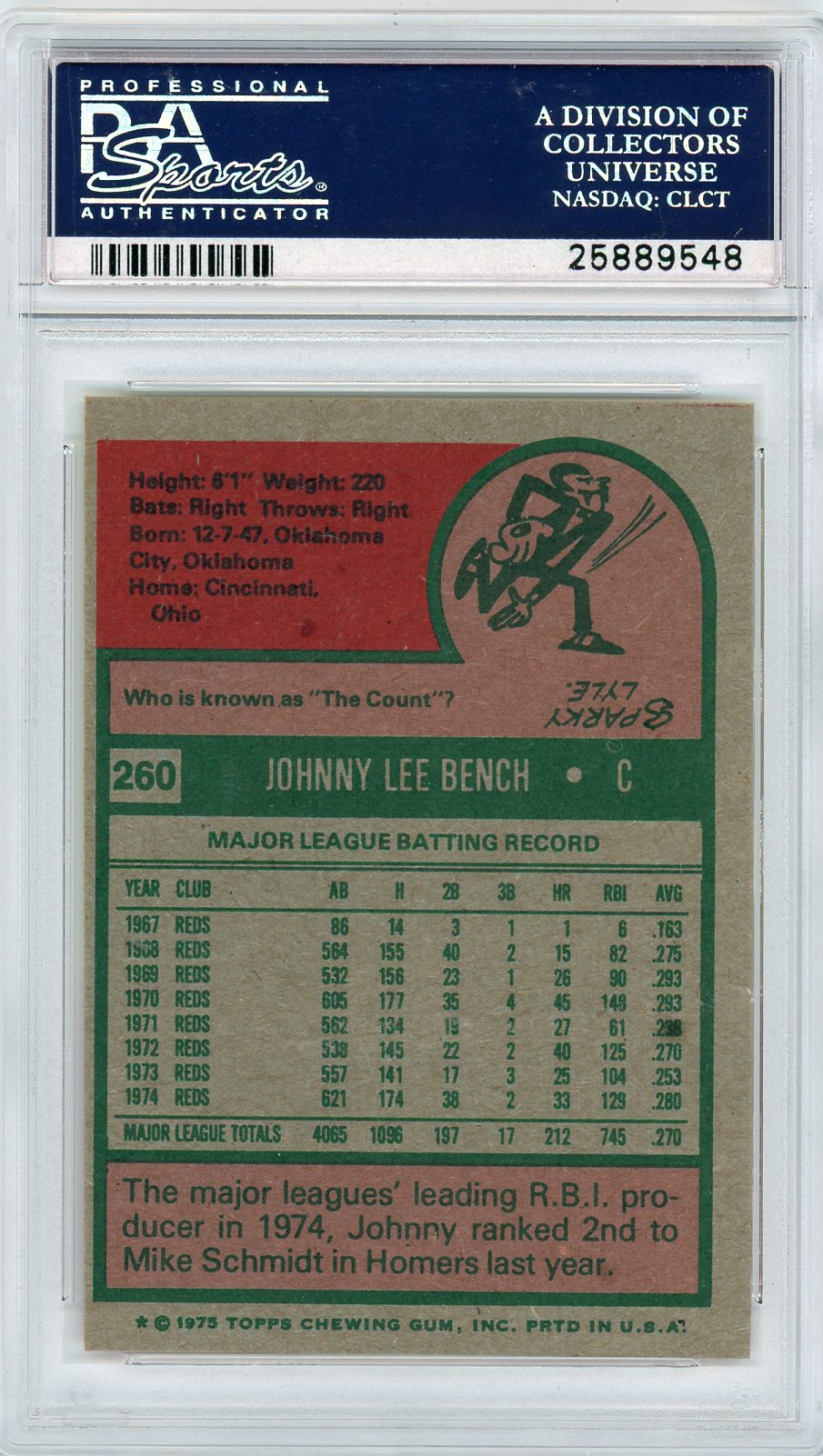 1975 Topps Johnny Bench #260 PSA 9