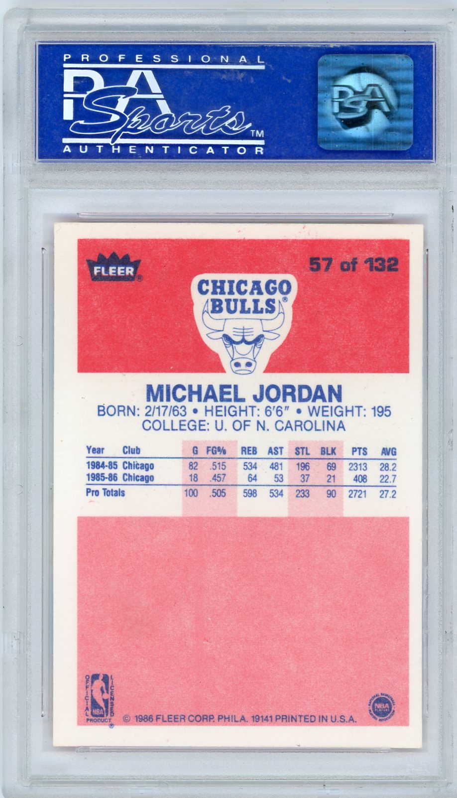 1986 Fleer Michael Jordan #57 PSA 8