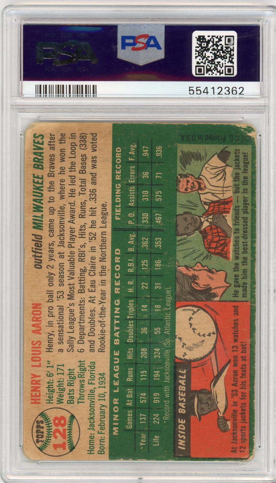 1954 Topps Henry Aaron #128 PSA 1 MK