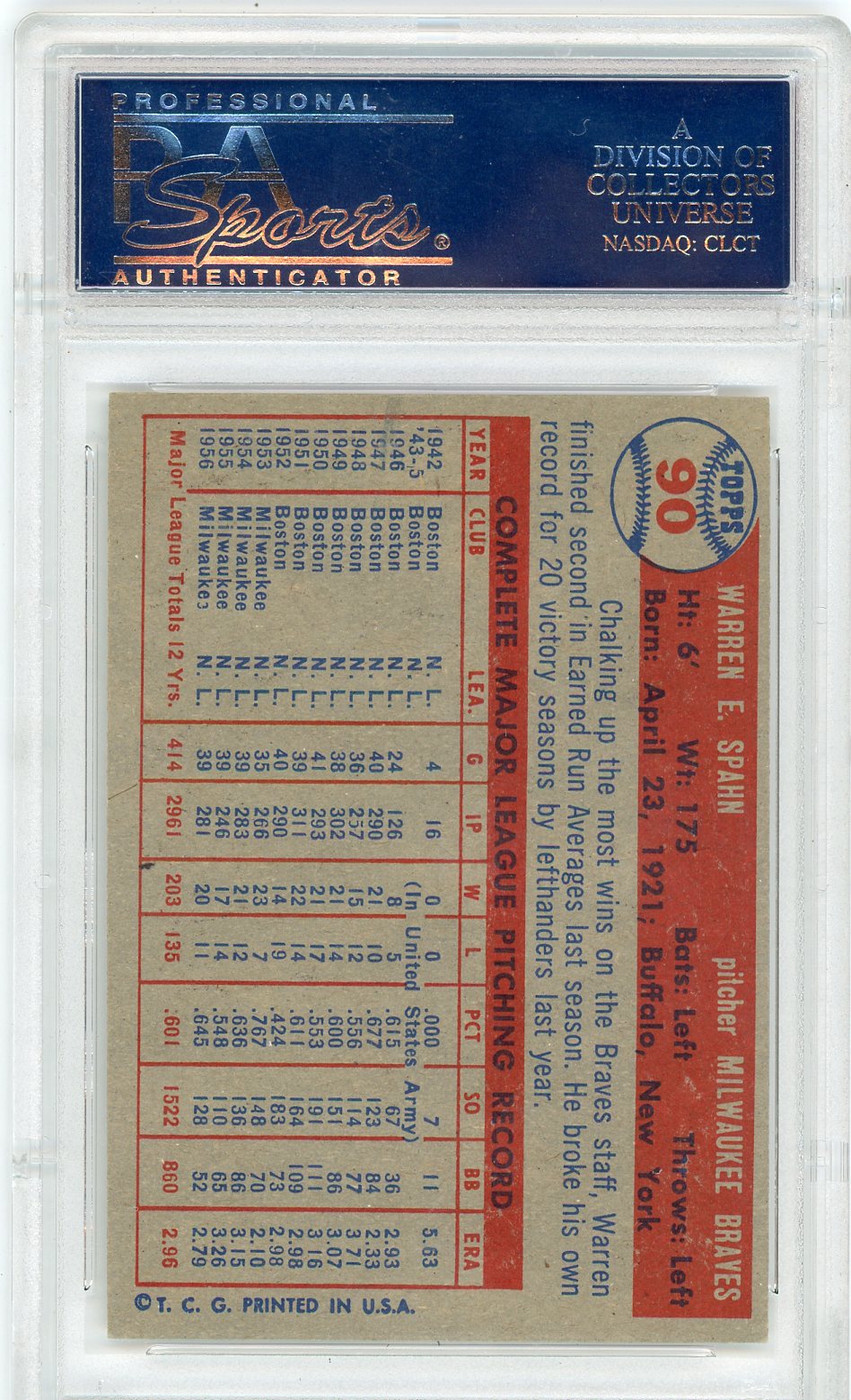 1957 Topps Warren Spahn #90 PSA 8