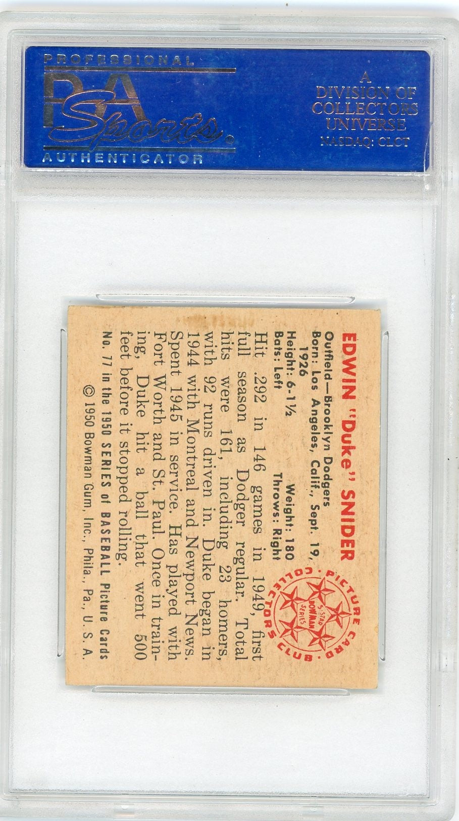 1950 Bowman Duke Snider #77 PSA 6