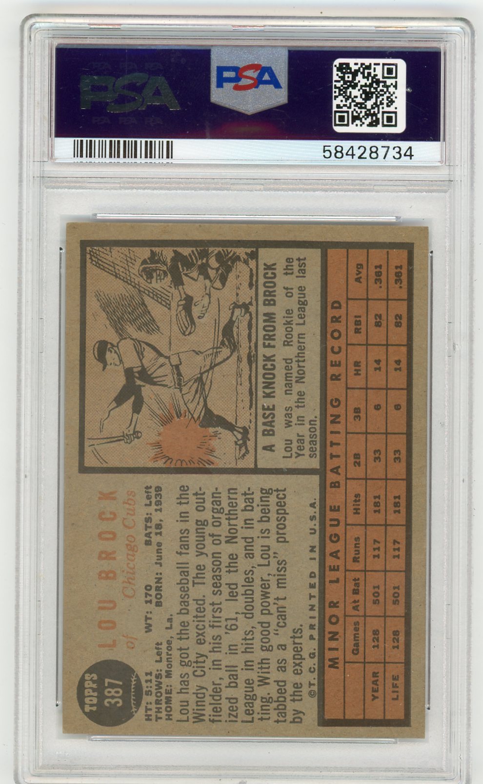 1962 Topps Lou Brock #387 Star Rookie PSA 6