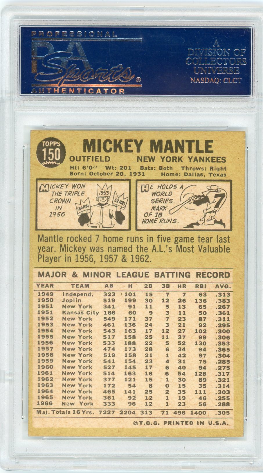 1967 Topps Mickey Mantle #150 PSA 5