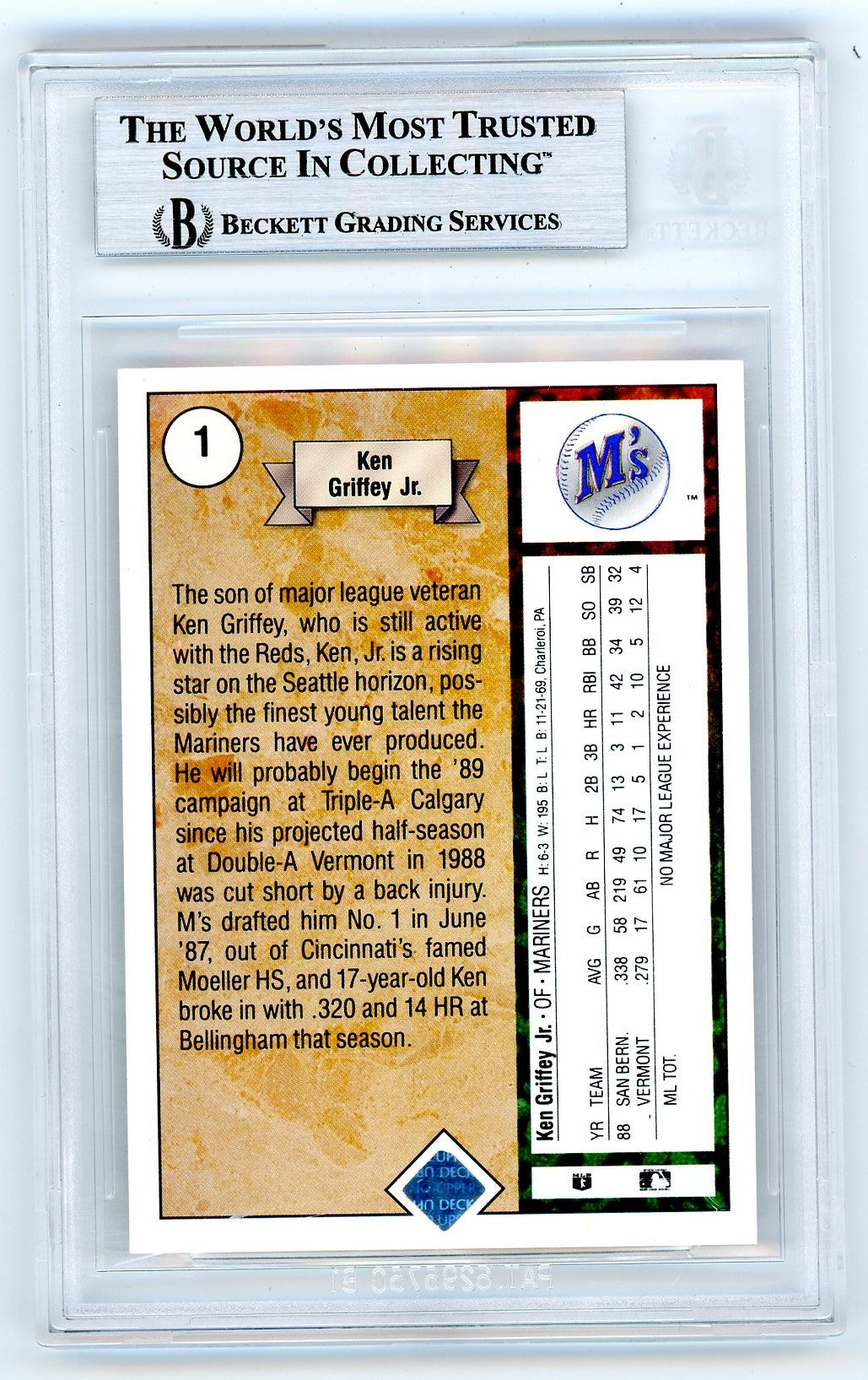 1989 Upper Deck Ken Griffey Jr. #1 BGS 9 Rookie