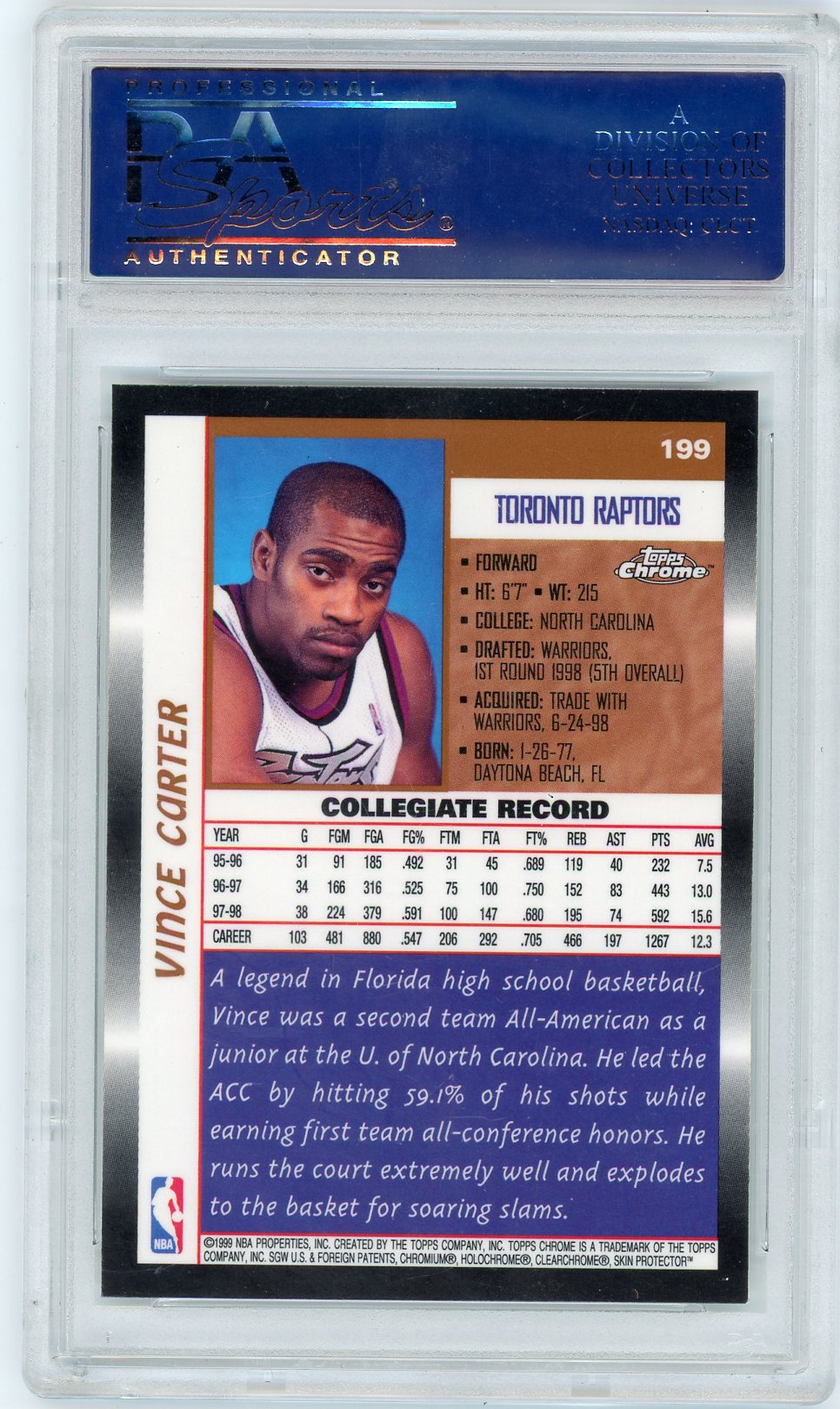 1998 Topps Chrome Vince Carter #199 PSA 10
