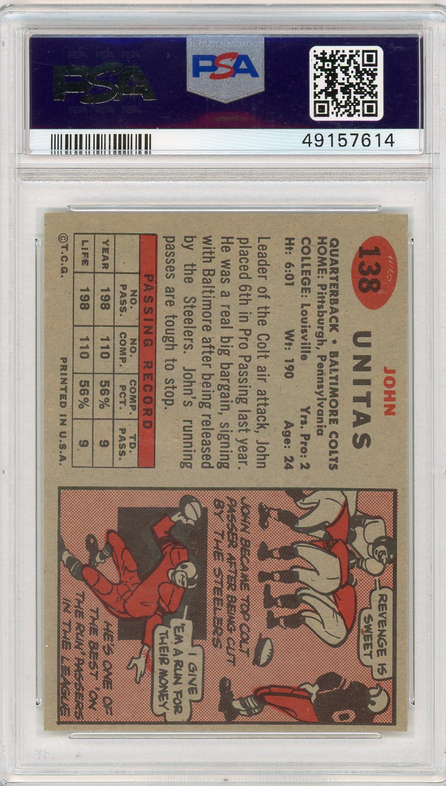 1957 Topps John Unitas #138 PSA 4