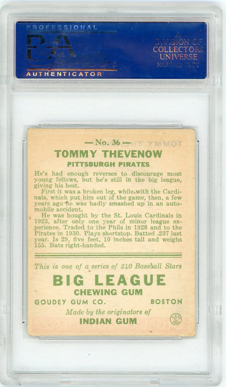 1933 Goudey Tommy Thevenow #36 PSA 4