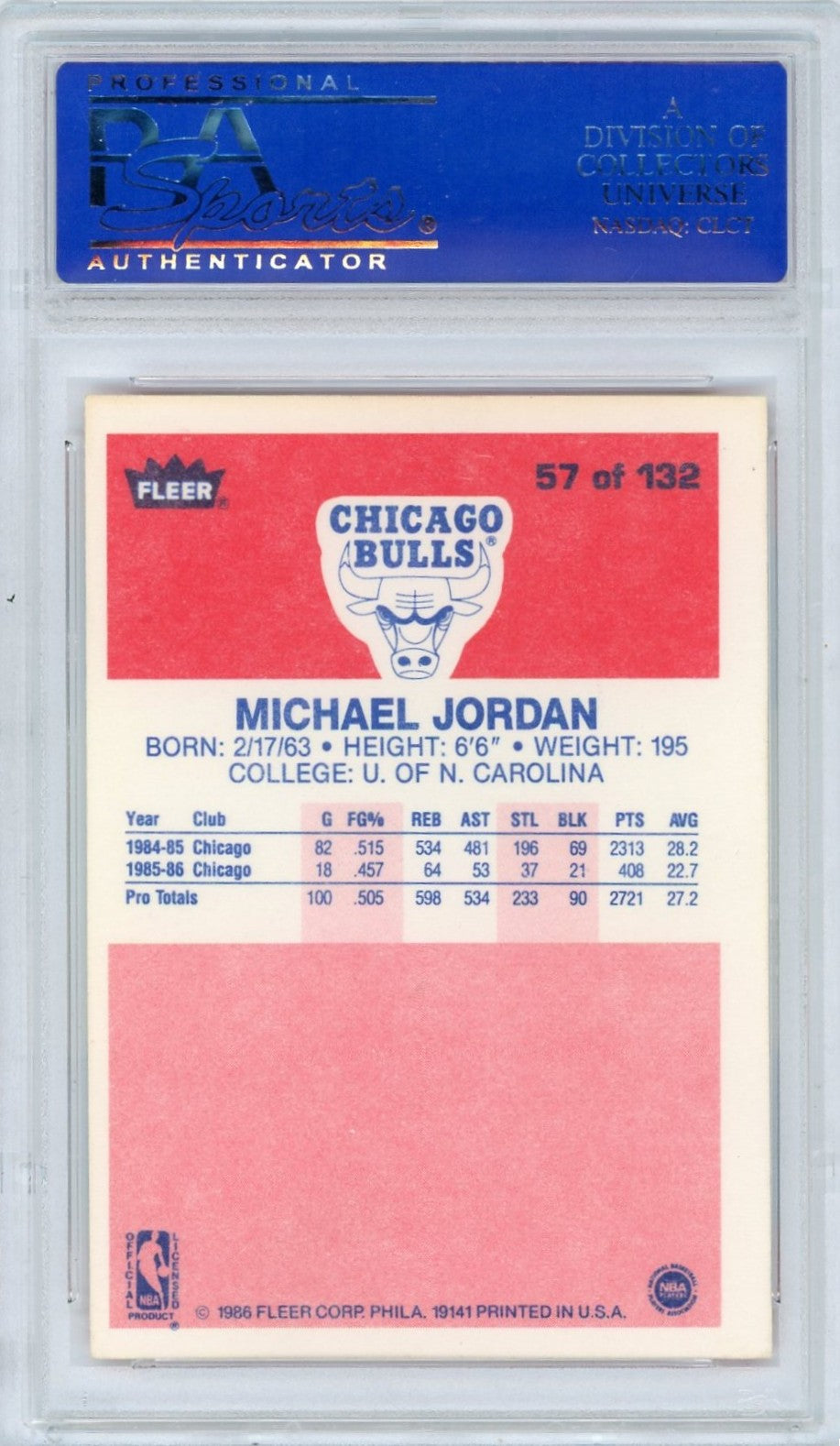 1986 Fleer Michael Jordan #57 PSA 4