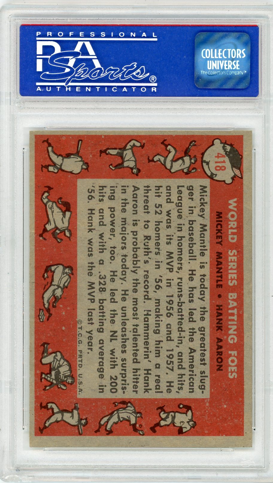 1958 Topps H. Aaron M. Mantle #418 W. S. Batting Foes PSA 8