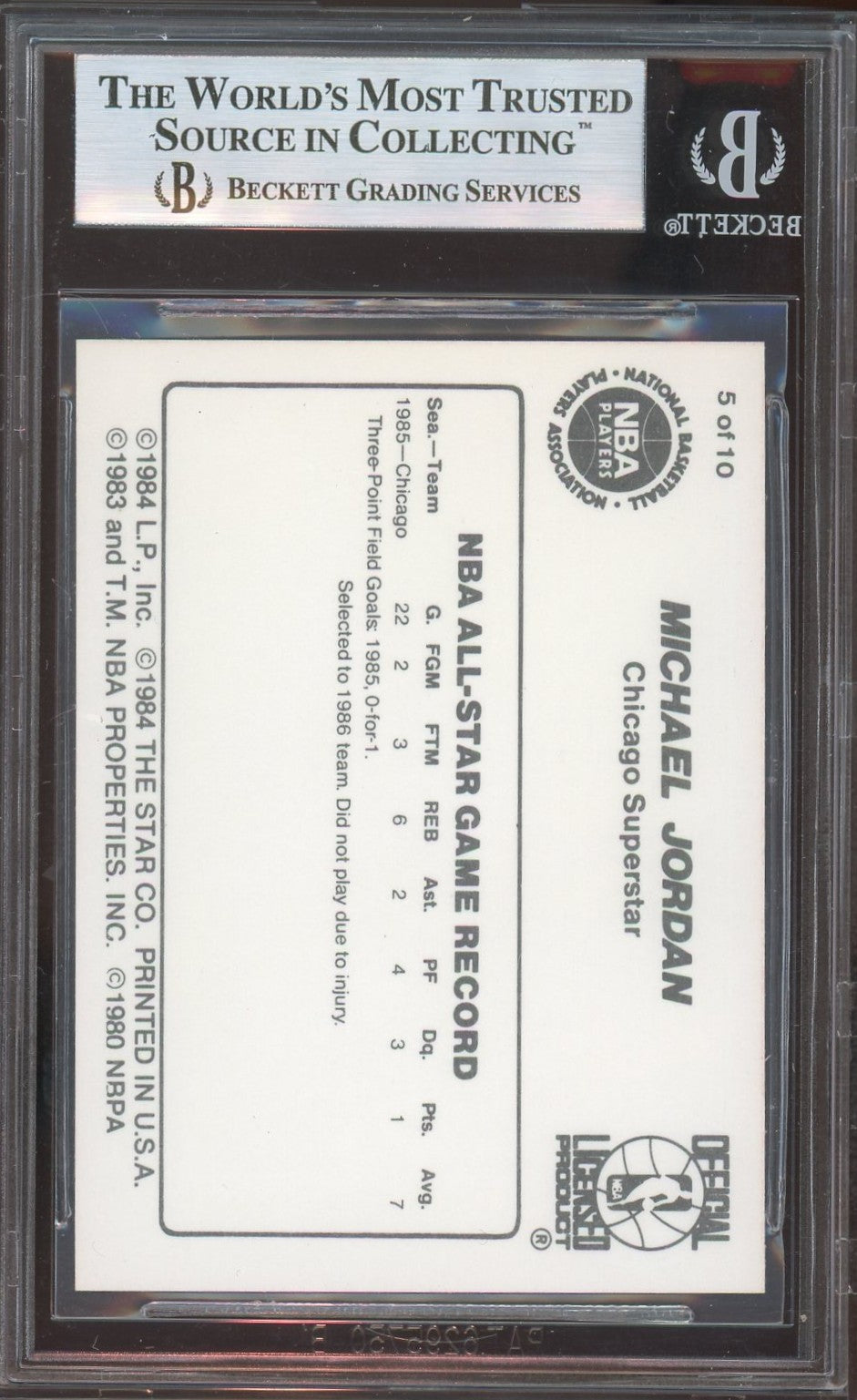 1986 Star Michael Jordan 1985 All-Star Michael Jordan #5 BGS 9 /1985