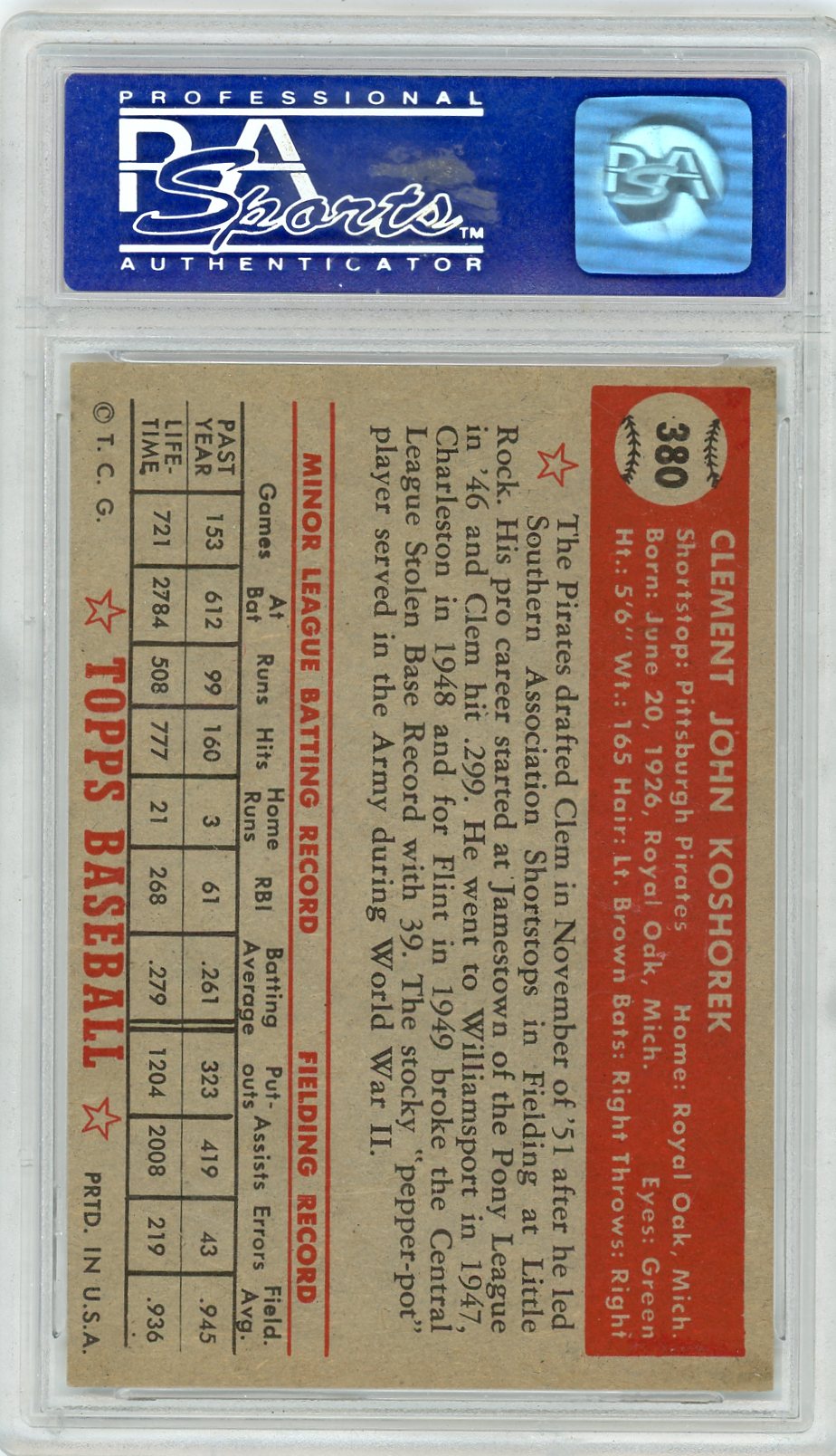 1952 Topps Clem Koshorek #380 PSA 7