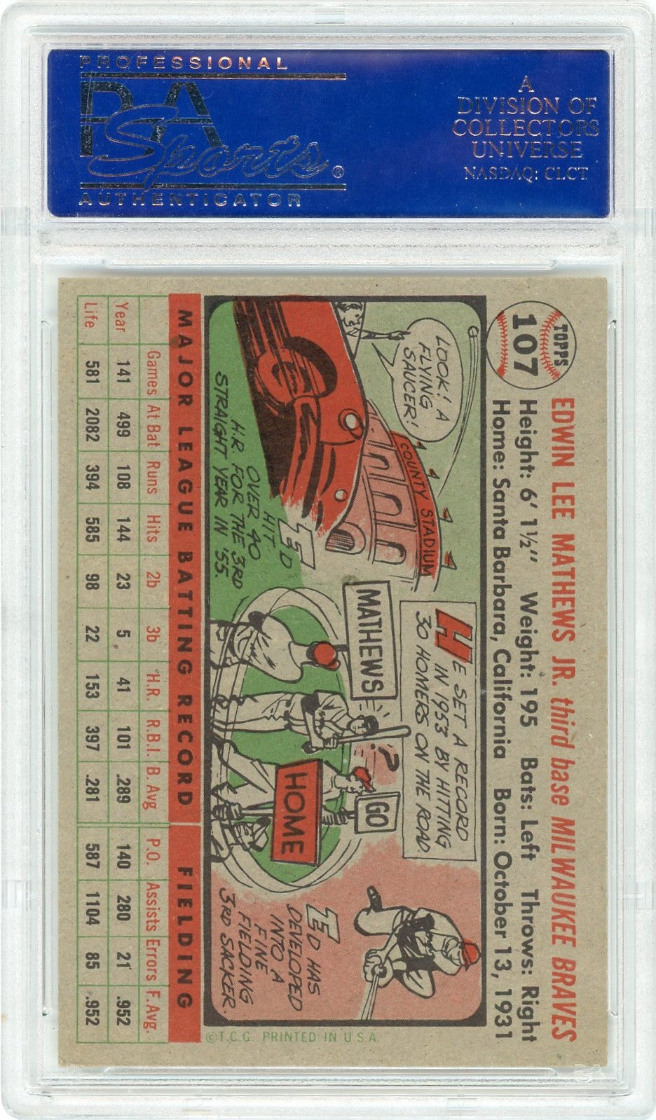 1956 Topps Ed Mathews #107 Gray Back PSA 8