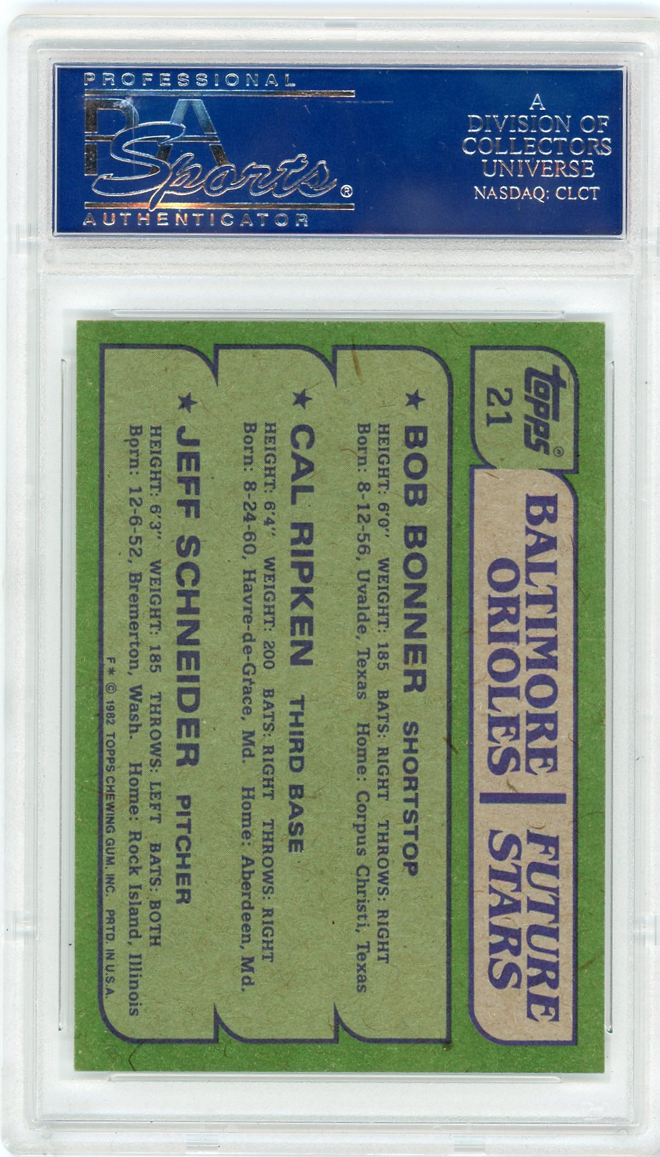 1982 Topps Orioles Future Stars #21 Bonner Ripken Schneider PSA 9