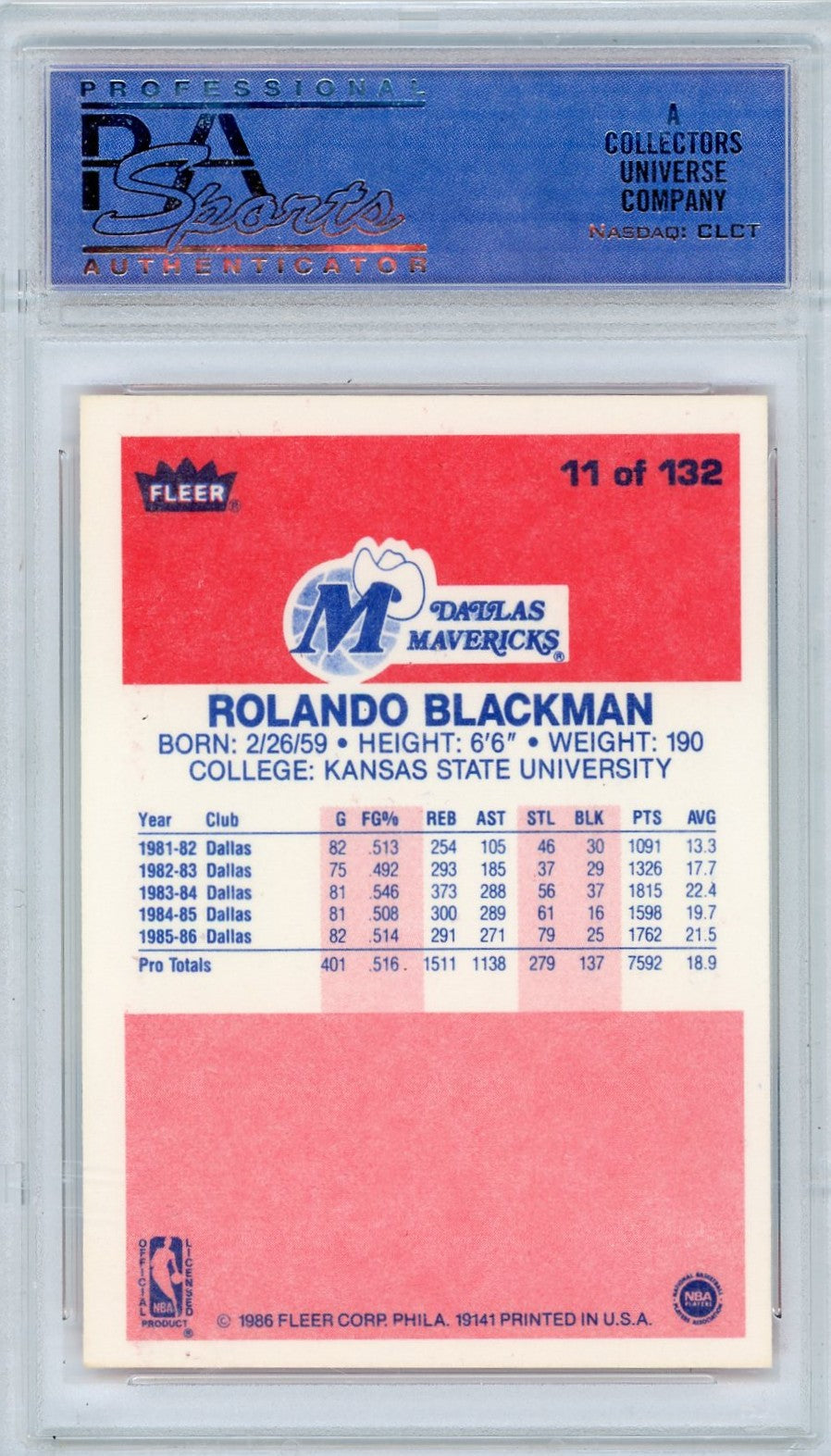 1986 Fleer Rolando Blackman #11 PSA 9