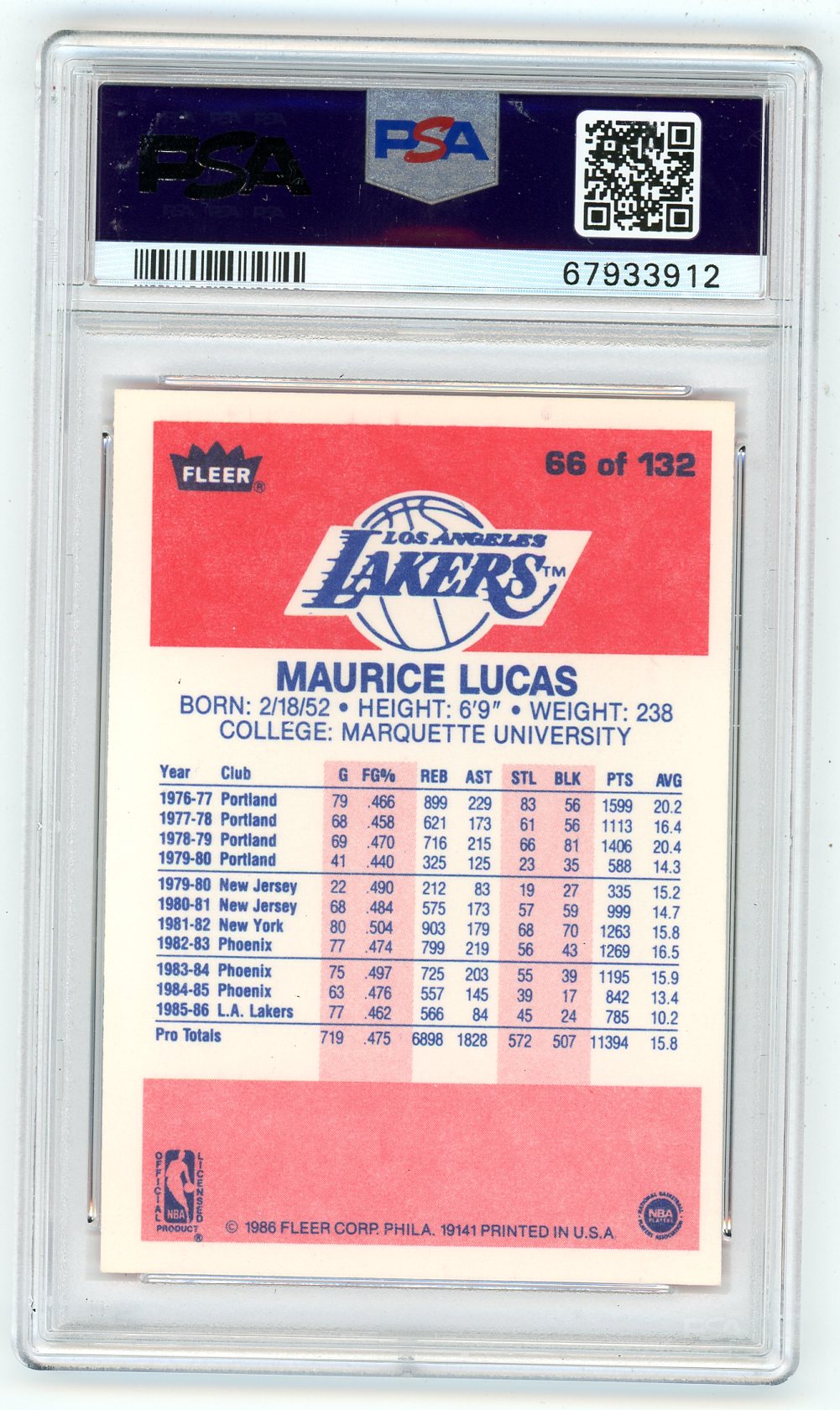 1986 Fleer Maurice Lucas #66 PSA 9