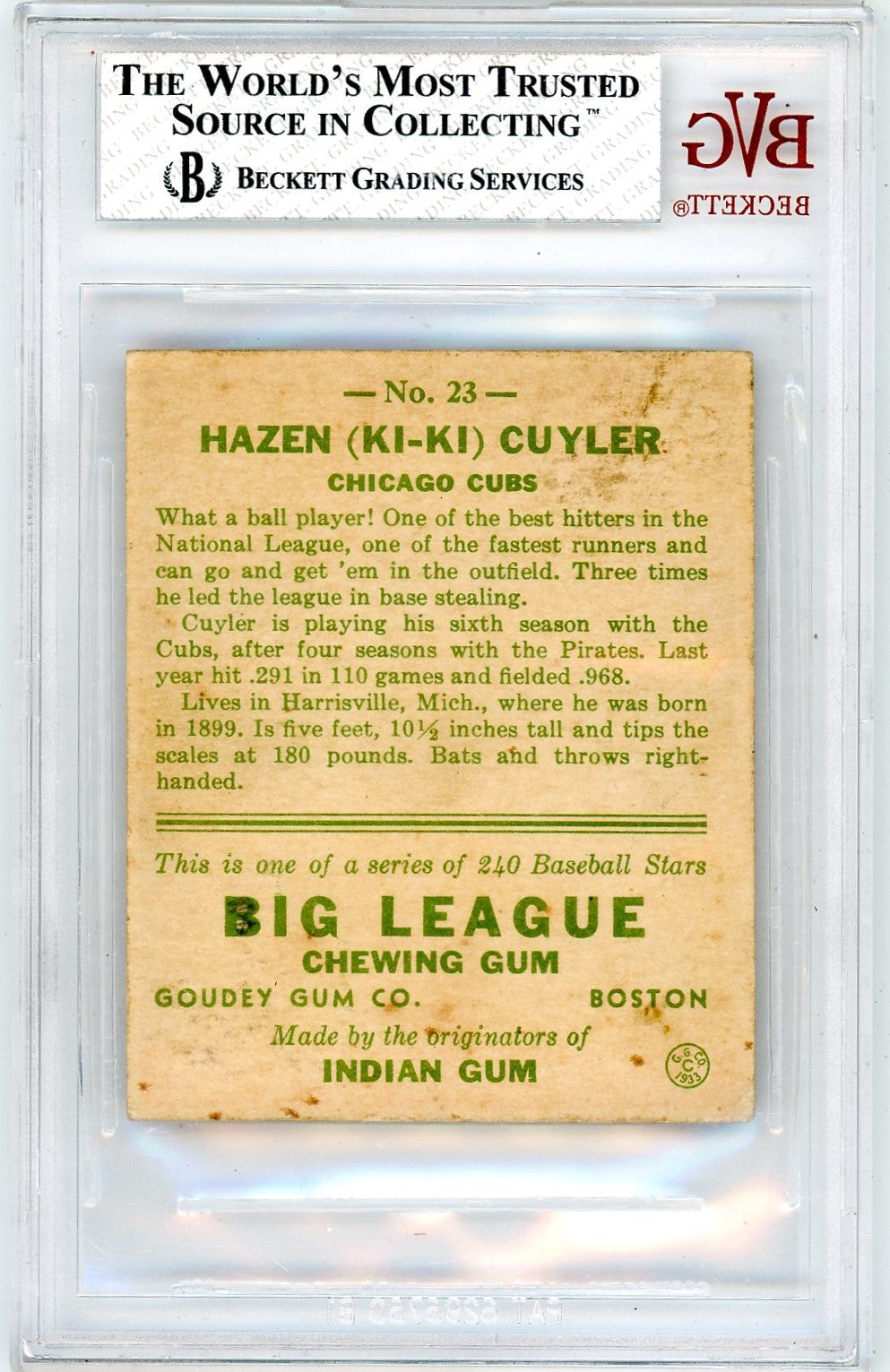1933 Goudey Kiki Cuyler #23 BVG 4.5 Rookie