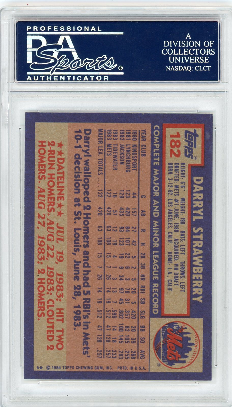 1984 Topps Darryl Strawberry #182 PSA 10
