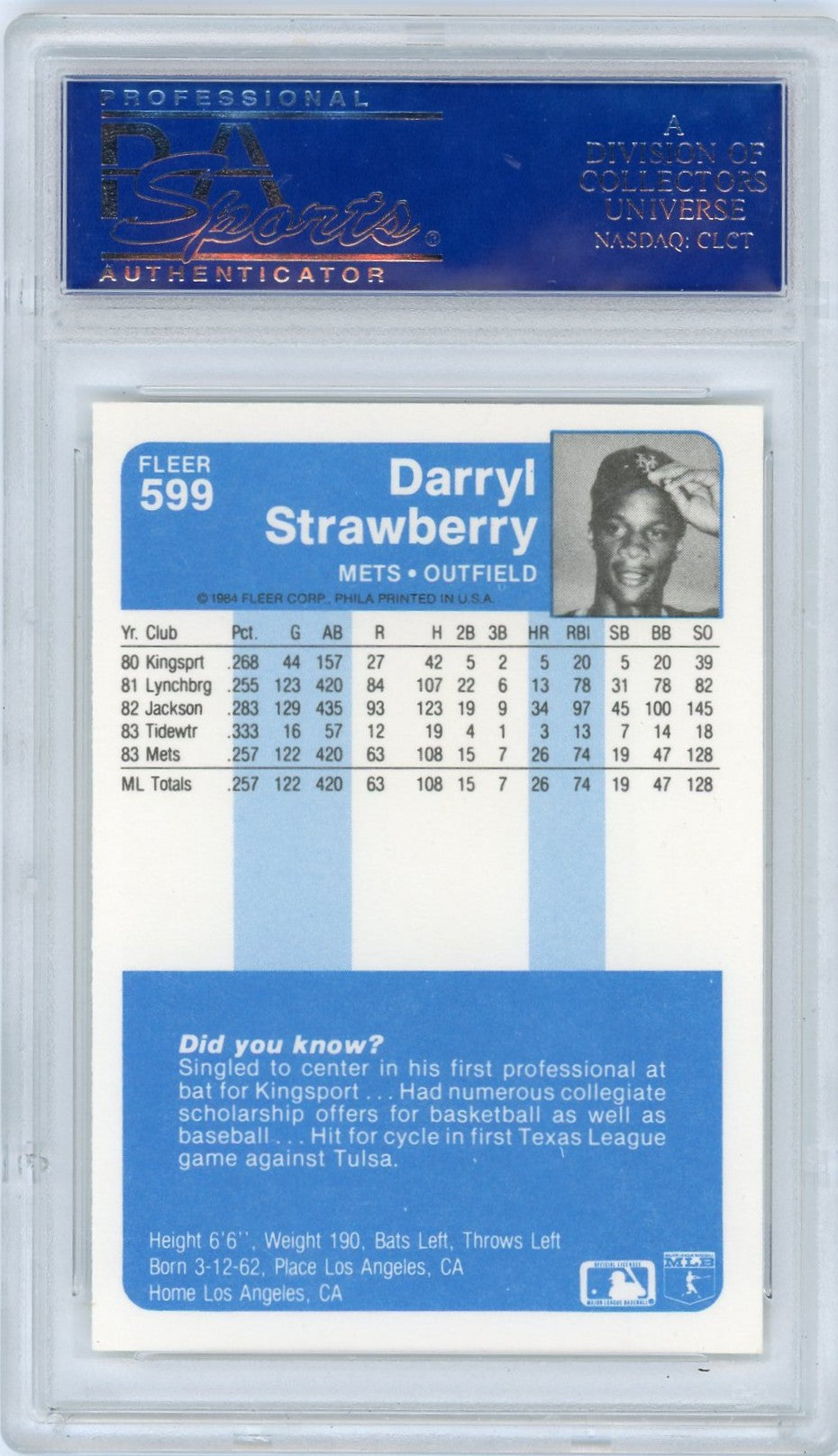 1984 Fleer Darryl Strawberry #599 PSA 10