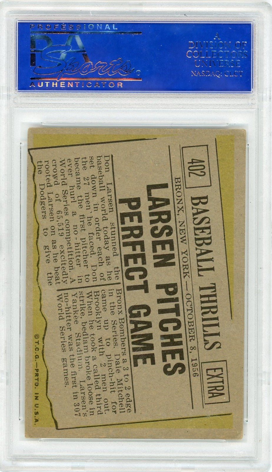 1961 Topps Larsen Pitches #402 Perfect Game PSA 4