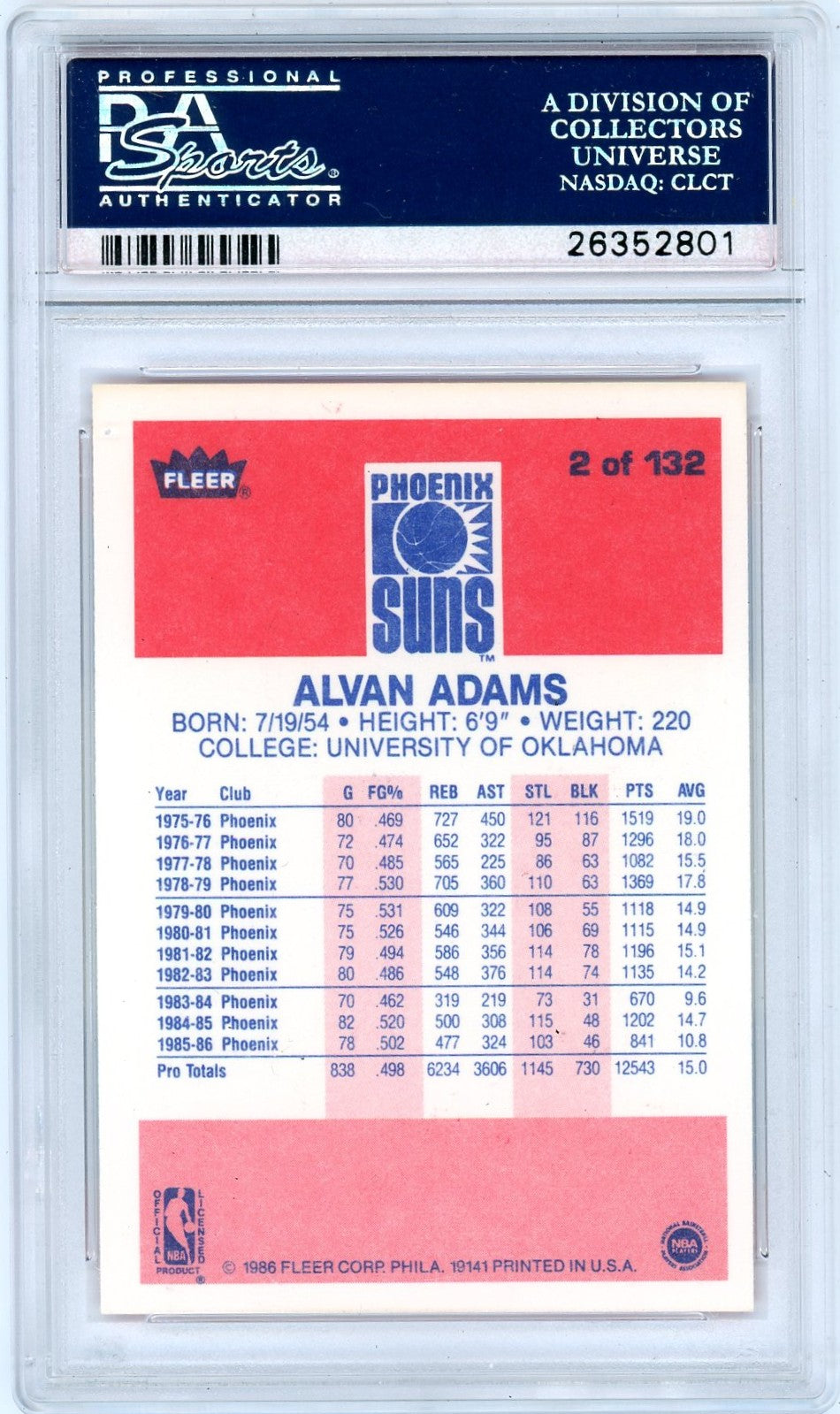 1986 Fleer Alvan Adams #2 PSA 9