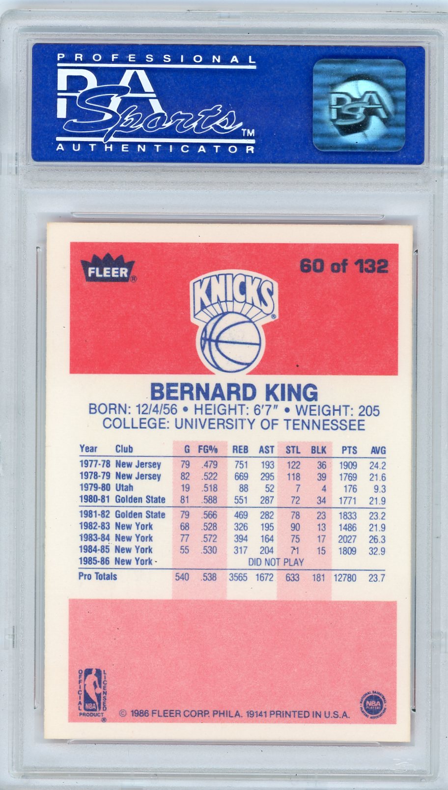 1986 Fleer Bernard King #60 PSA 9