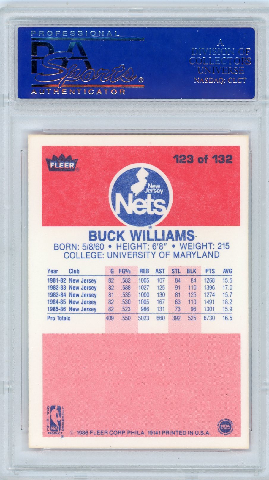 1986 Fleer Buck Williams #123 PSA 9