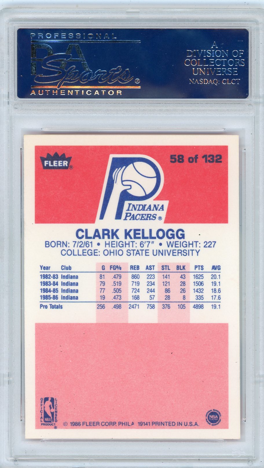 1986 Fleer Clark Kellogg #58 PSA 9