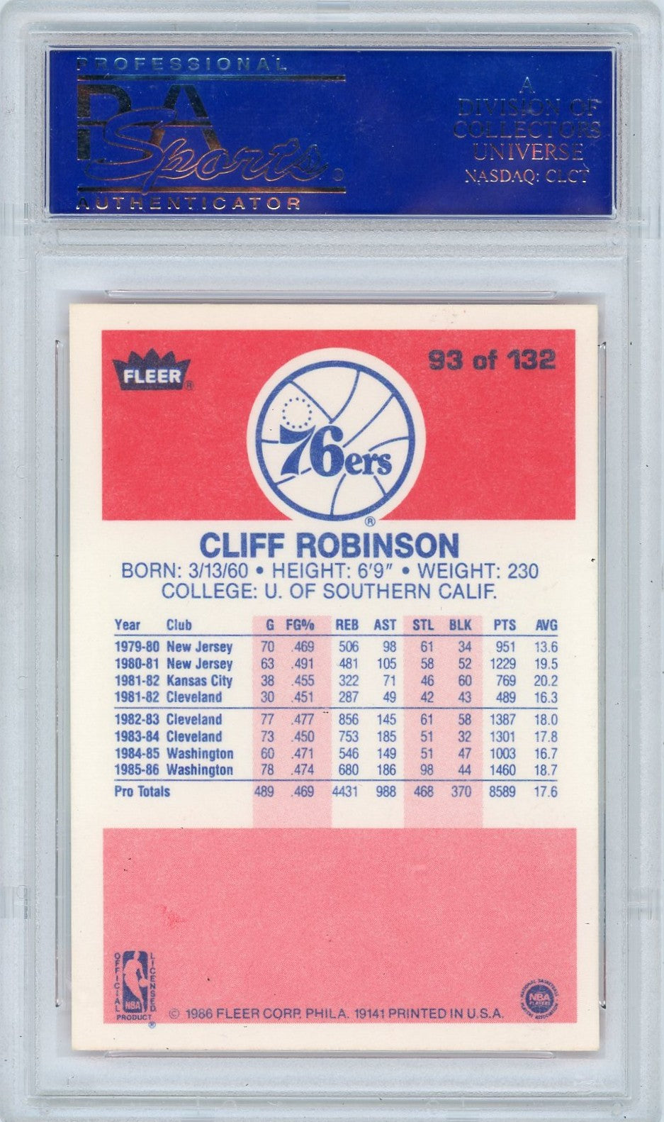 1986 Fleer Cliff Robinson #93 PSA 10