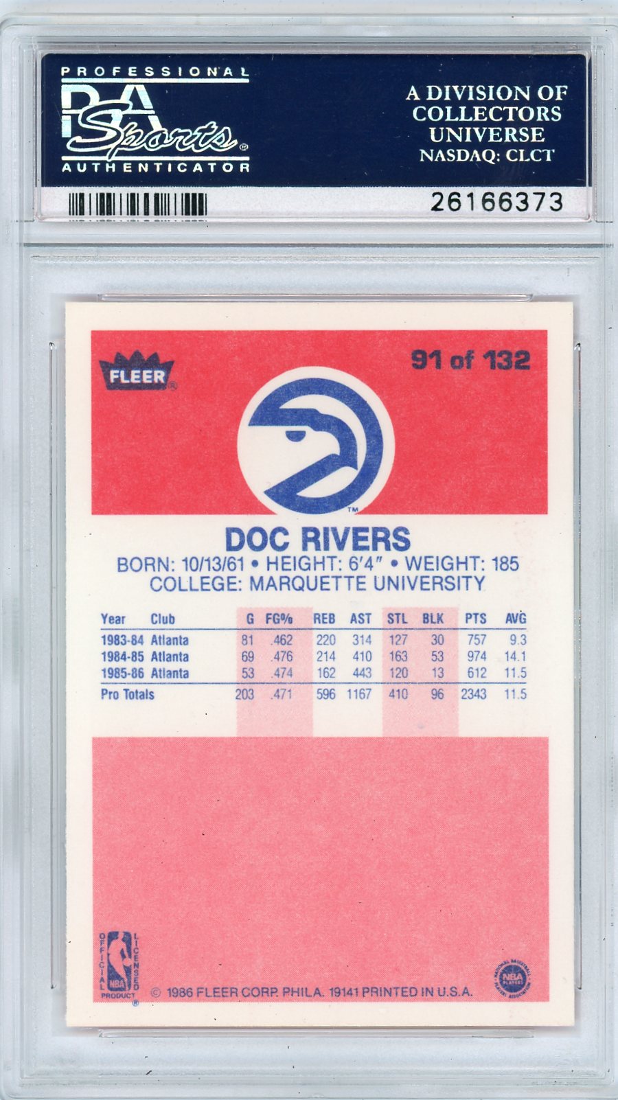 1986 Fleer Doc Rivers #91 PSA 9