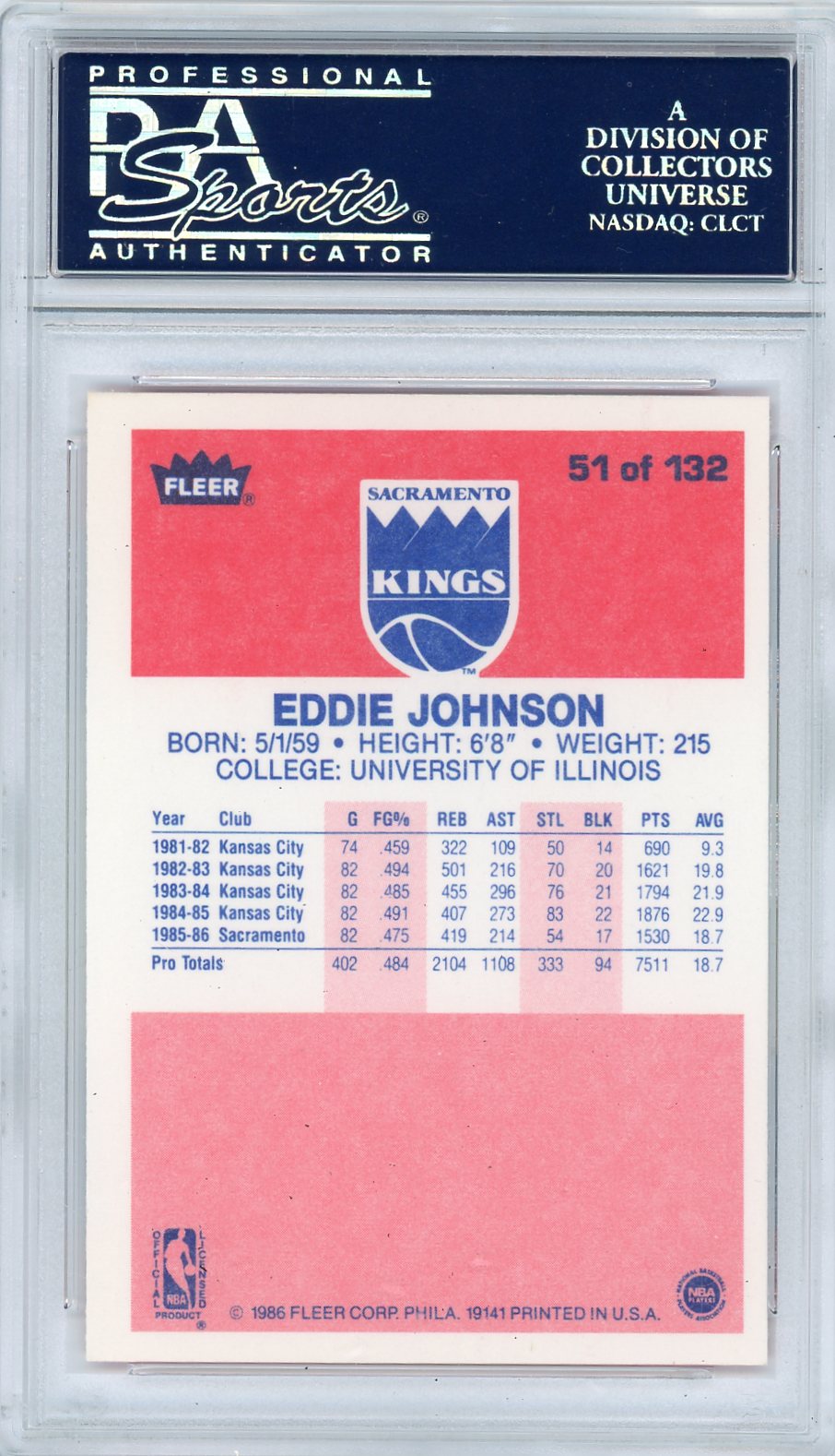 1986 Fleer Eddie Johnson #51 PSA 9