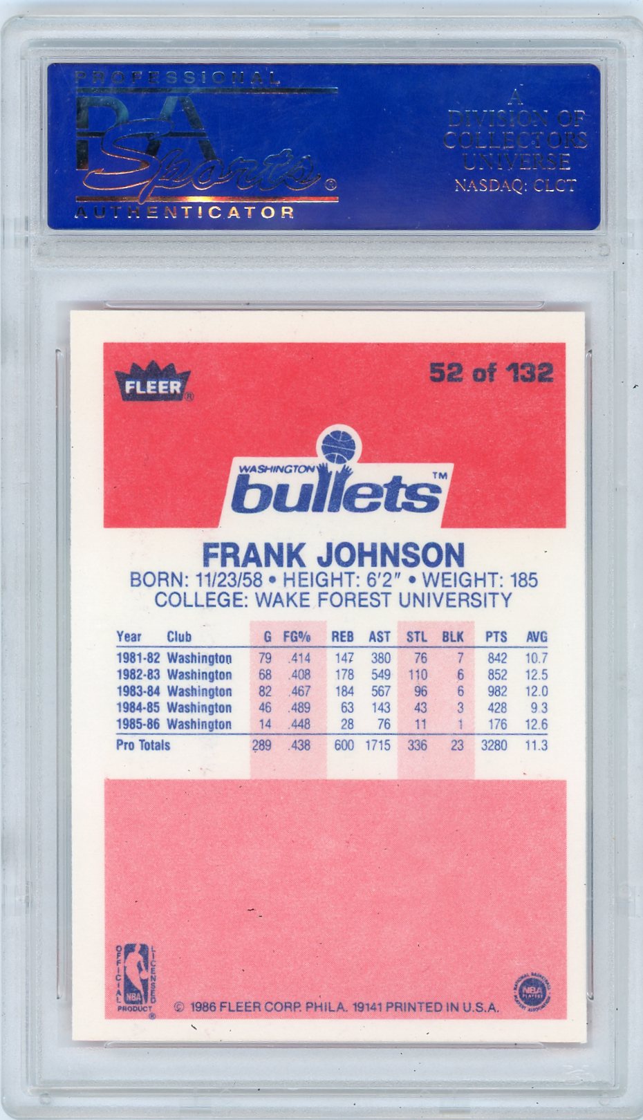 1986 Fleer Frank Johnson #52 PSA 9