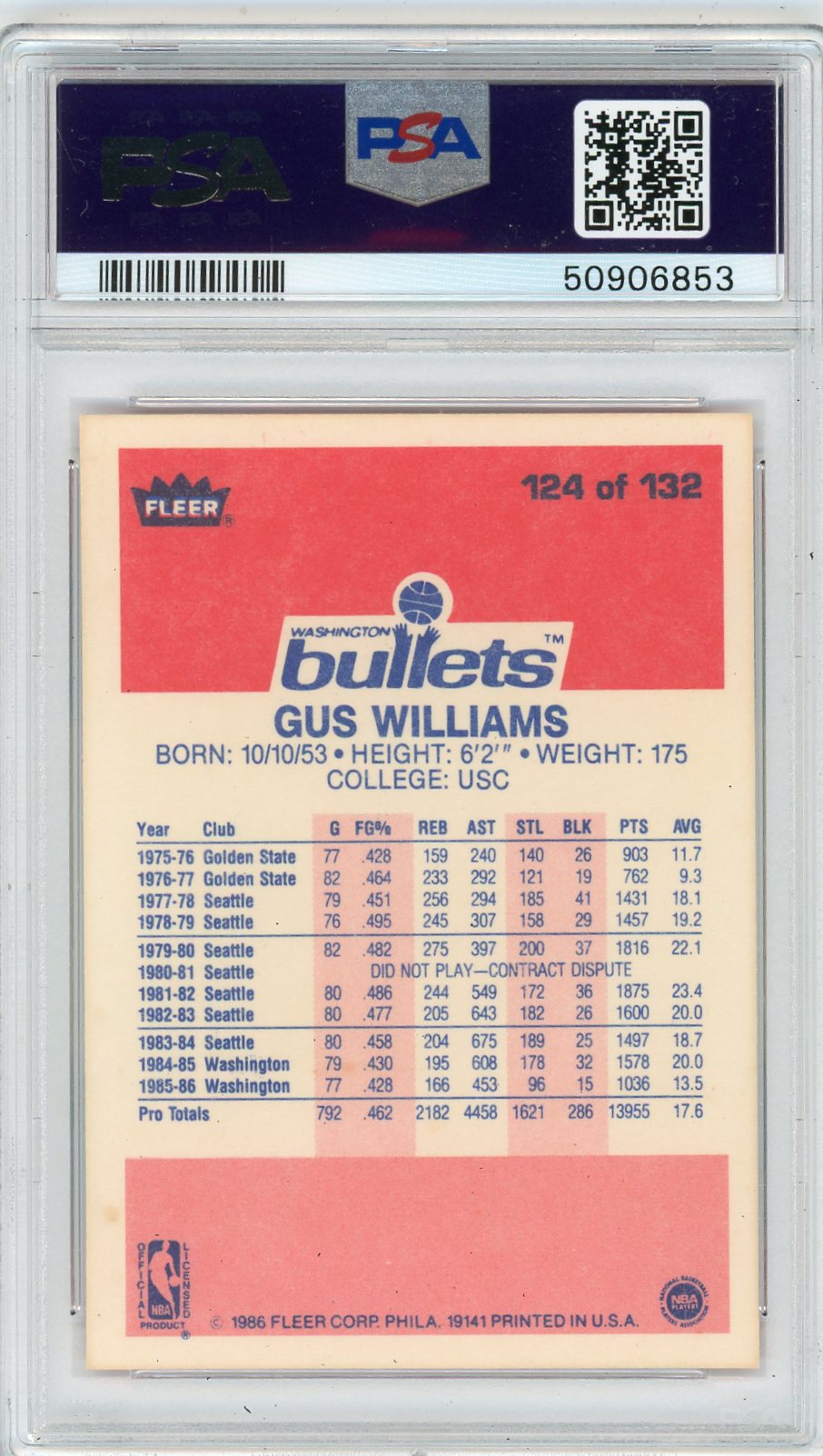 1986 Fleer Gus Williams #124 PSA 9