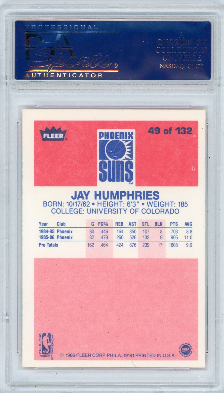 1986 Fleer Jay Humphries #49 PSA 9