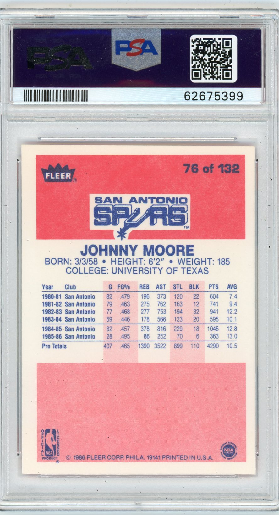 1986 Fleer Johnny Moore #76 PSA 9