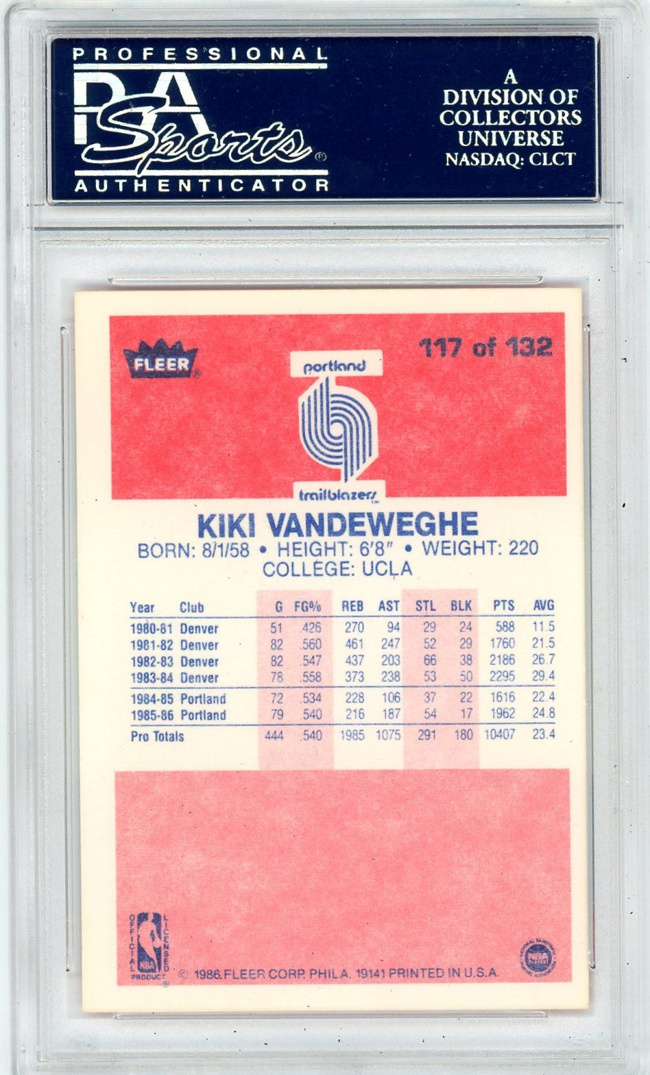 1986 Fleer Kiki Vandeweghe #117 PSA 9
