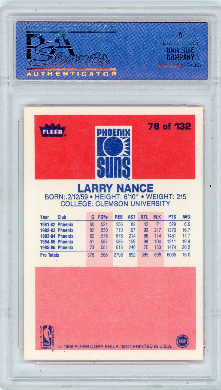 1986 Fleer Larry Nance #78 PSA 9