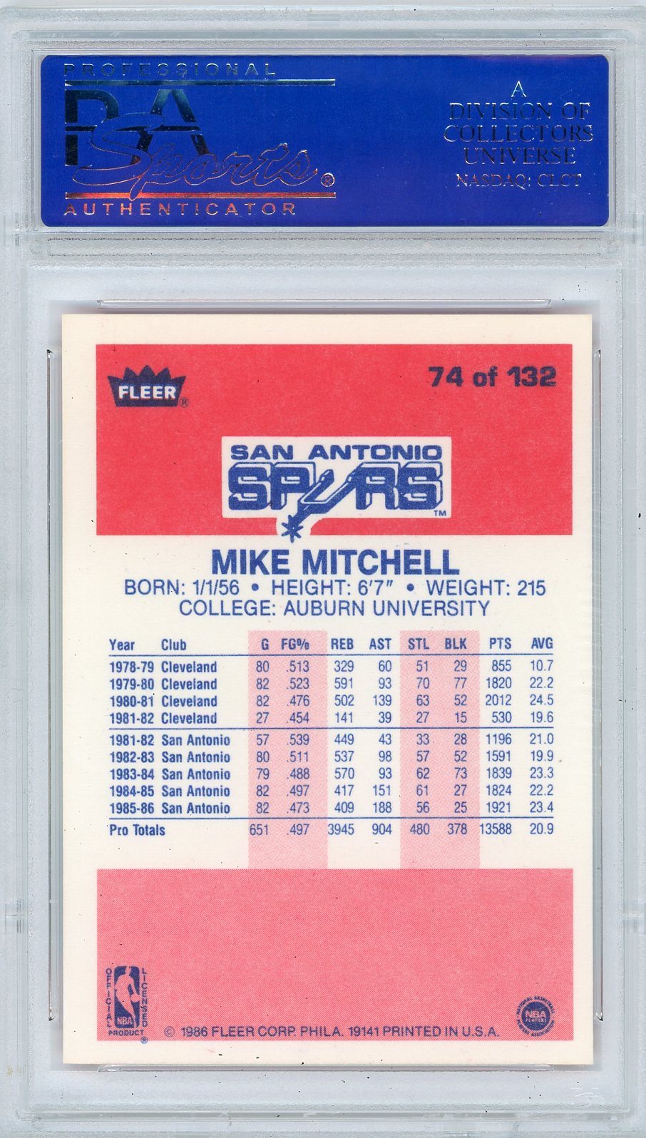1986 Fleer Mike Mitchell #74 PSA 9