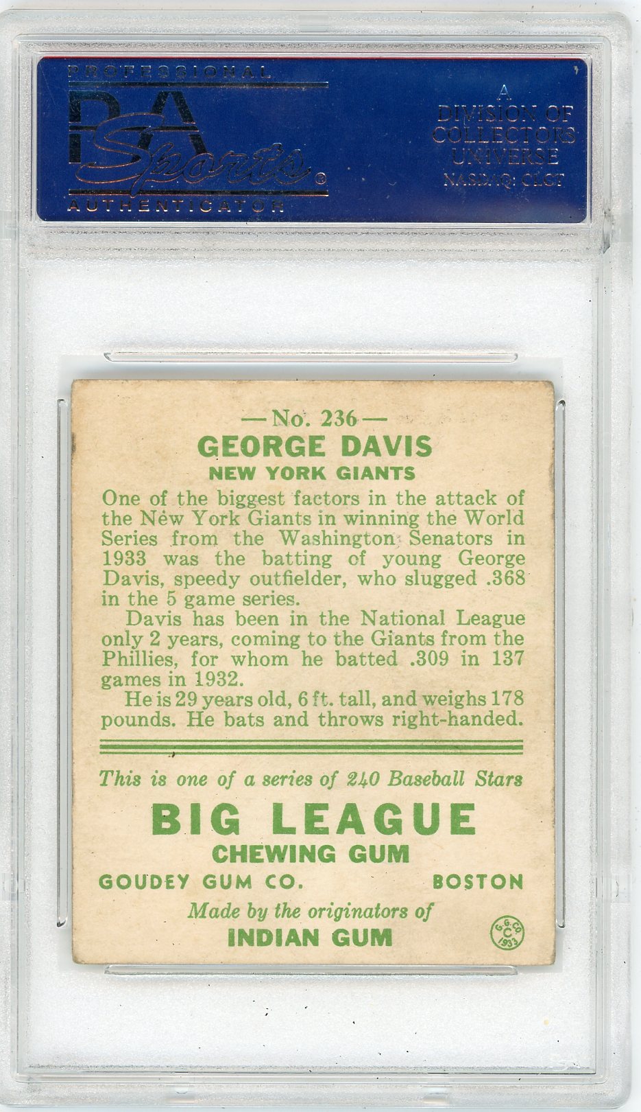 1933 Goudey George Davis #236 PSA 4