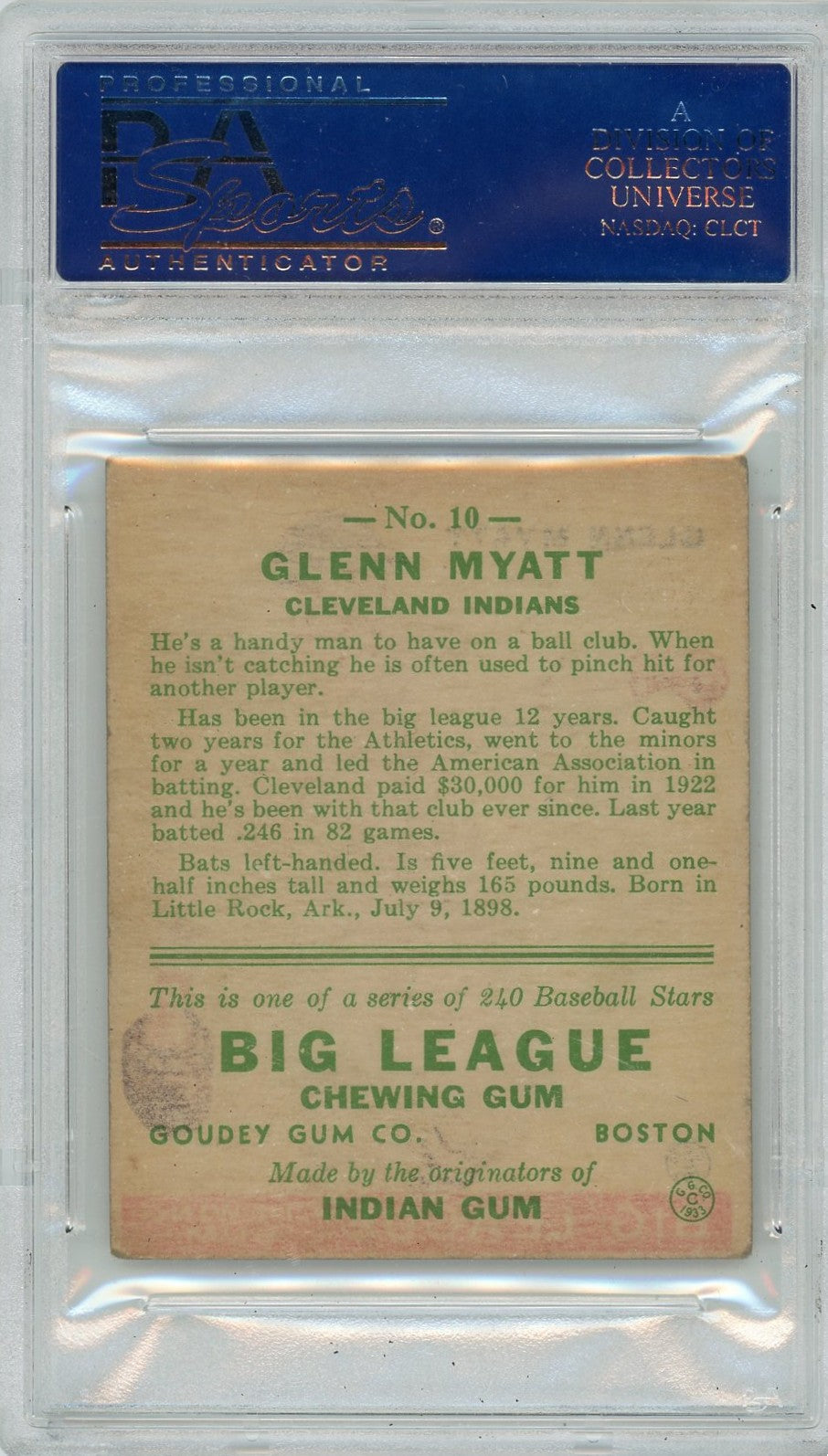 1933 Goudey Glenn Myatt #10 PSA 3