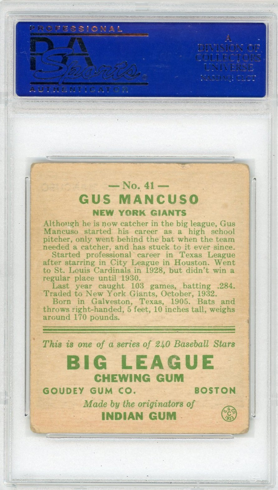1933 Goudey Gus Mancuso #41 PSA 4