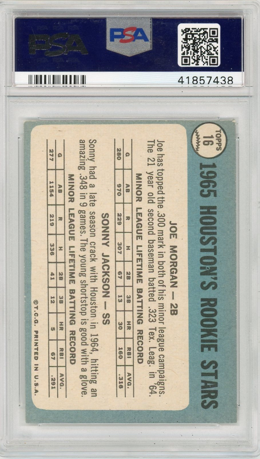 1965 Topps Astros Rookies #16 J. Morgan S. Jackson PSA 6